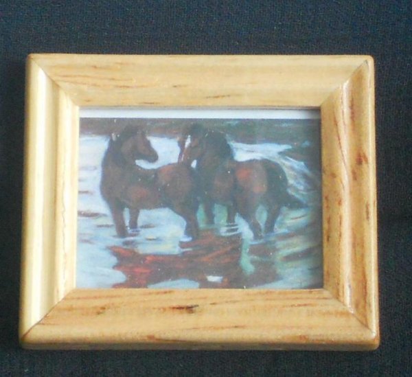Gemälde, Bild mit Holzrahmen, Motiv: 2 Pferde