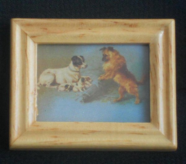 Bild mit Holzrahmen, Motiv: Hunde
