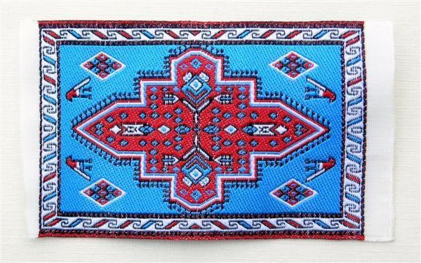 Badvorleger / Teppich, blau-rot, 7 cm x 5 cm
